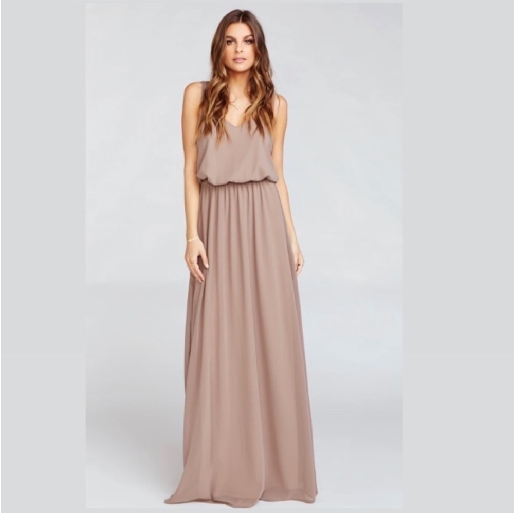 SHOW Me Your Mumu Kendall Maxi With Slit Dress Dune Chiffon Sz XS